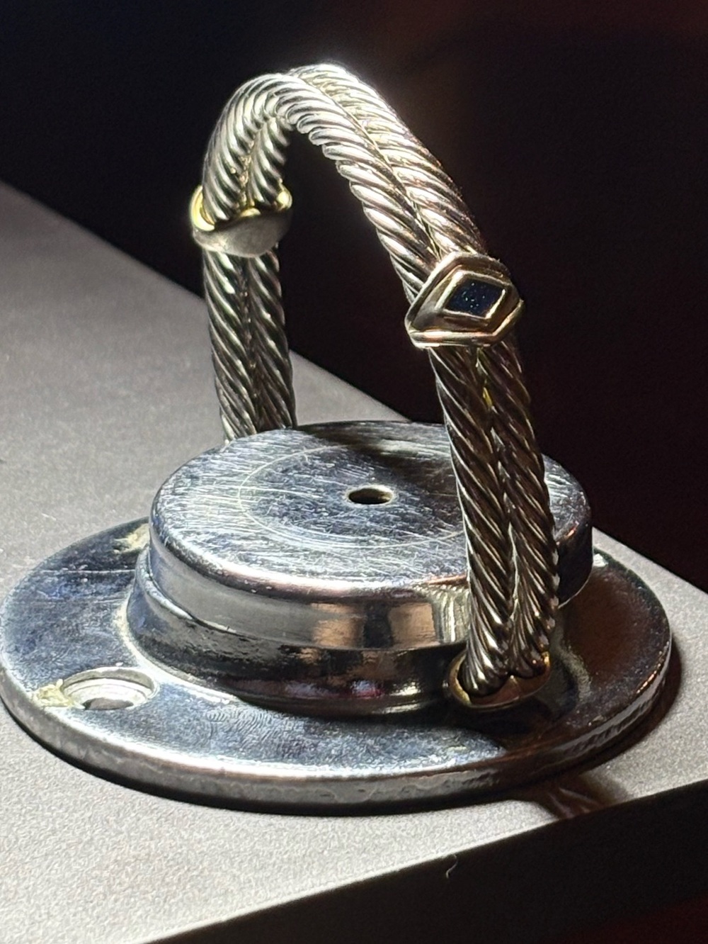 Silver-Tone Twisted Cable Bracelet with Gold Accents - Men Accessories